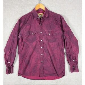 Larry Mahan Mens XL Western‎ Snap Shirt Burgundy Paisley Cotton